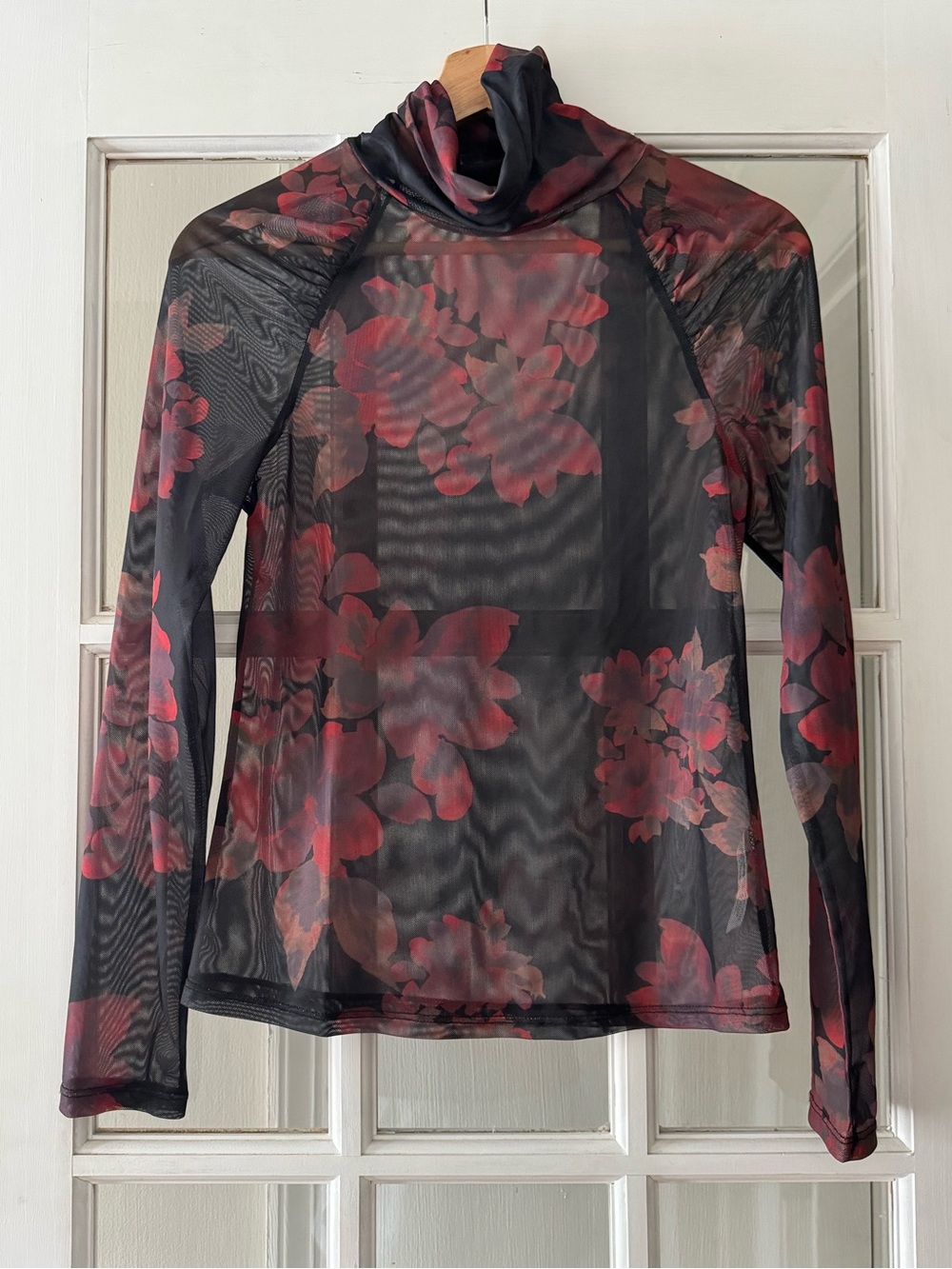 Mesh Floral Turtleneck Top